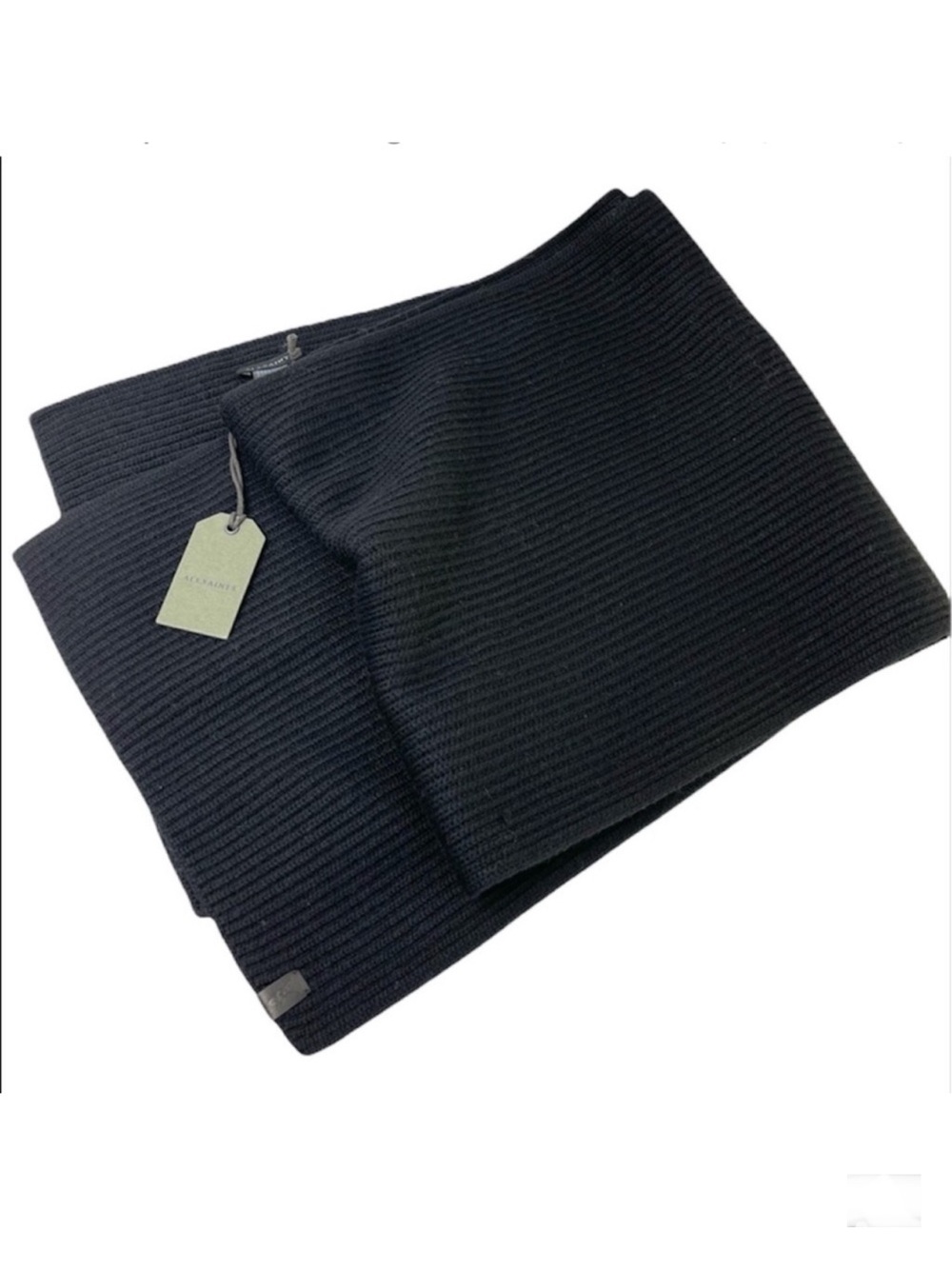 ALLSAINTS 100% Merino Wool NEW Rib Knit Scarf Black